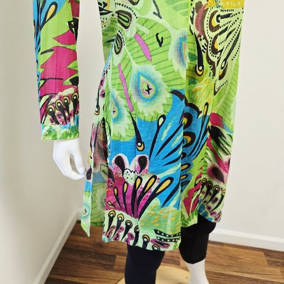 Raj Tunic Top Size L Womens Floral Embroidered Long Sleeve Cover-Up Bohemian - Picture 5 of 9